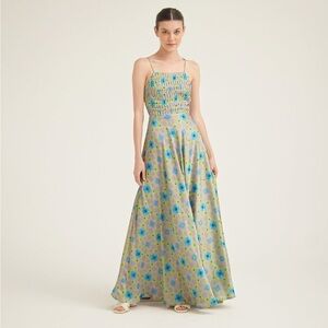 Silka Natasha Sevilla Smocked Top Tie Back Satin Maxi Dress Purple Green Teal XS